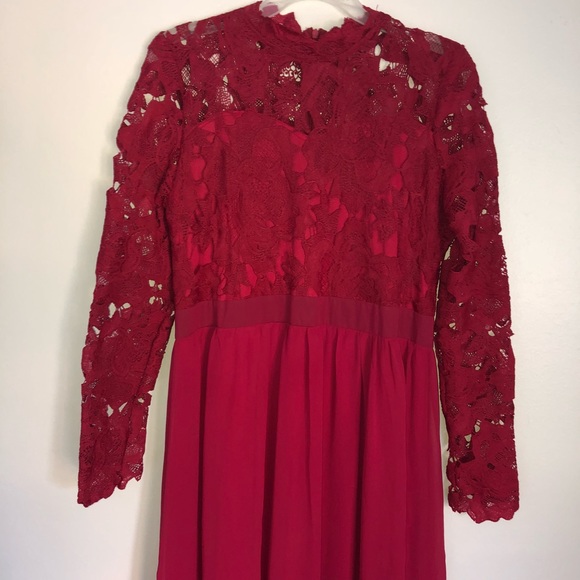 High Neck Crochet Detailed Maxi Chiffon Dress - Picture 4 of 8